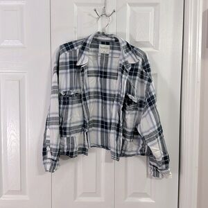 A&F Blue Plaid Cropped Flannel